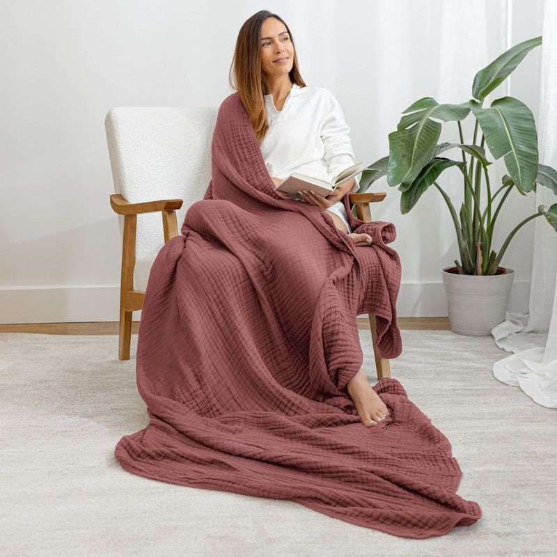 Muslin Blanket for Adults, Extra Large Twin 90” x 66” By Comfy Cubs - Wine