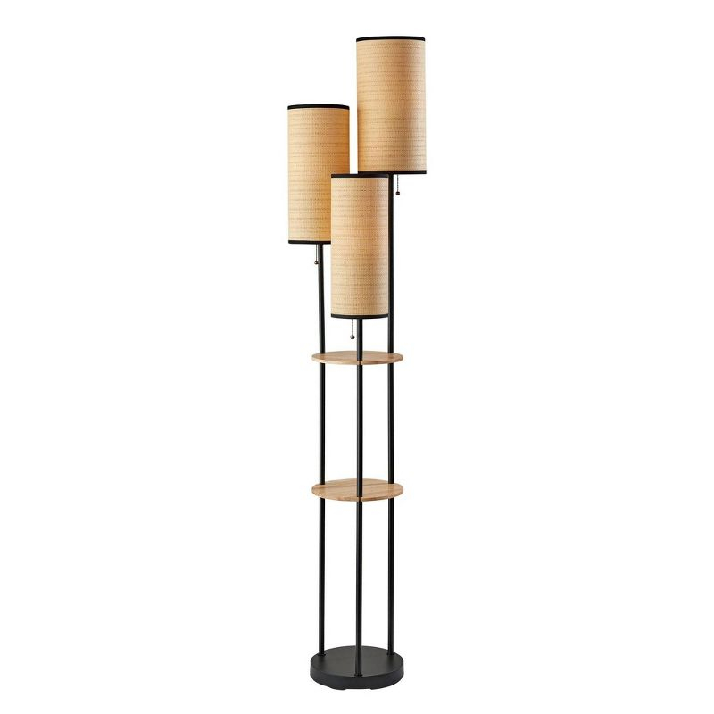 Adesso Trio Floor Lamp Black and Antique Brass: ETL Listed, 68.5" Height, 3 Woven Paper Shades