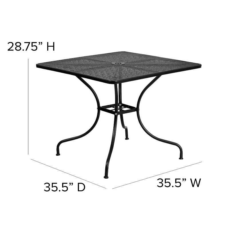 Flash Furniture Oia Commercial Grade 35.5" Square Black Indoor-Outdoor Steel Patio Table with Umbrella Hole