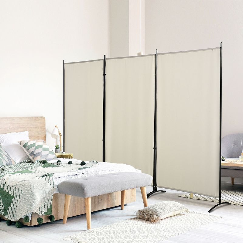 HOMCOM 3-Panel Room Divider Folding Privacy Screen Separator Partition Wall for Indoor Bedroom Office 100" x 72" Beige