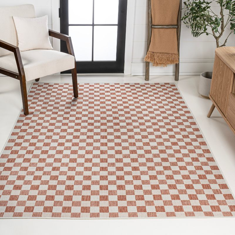 Aimee Traditional Cottage Checkerboard Salmon/Cream 3 ft. x 5 ft. Indoor/Outdoor Area Rug