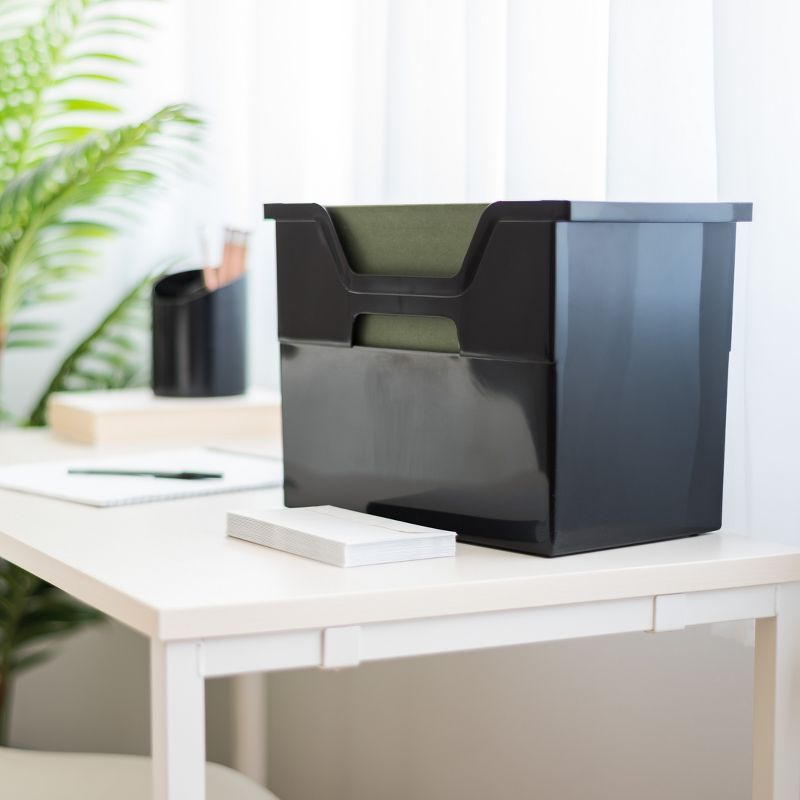 IRIS USA Large Portable Desktop File Box with Open Lid, 4 Pack, Black