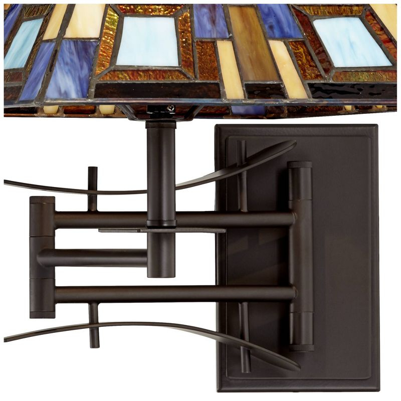 Robert Louis Tiffany Vintage Swing Arm Wall Lamp Plug-in Light Fixture Jewel Tone Stained Art Glass for Bedroom Bedside Living Room Reading Home House