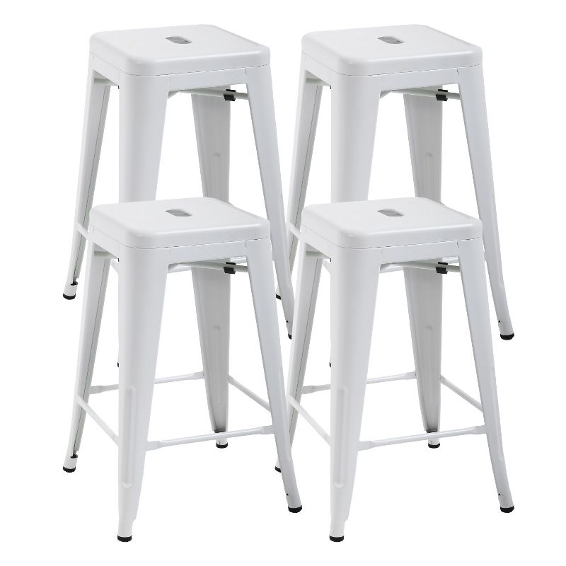 BestMassage Set of 4 Stackable Metal Bar Stools 24 Inch Counter Barstool Height Backless, White