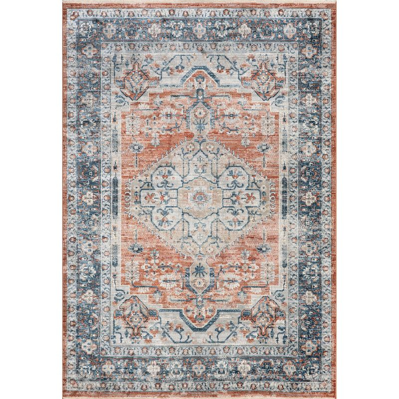 Nuloom Zara Medallion 3x5 Accent Indoor Area Rug for Living Room Bedroom Dining Room Entryway Kitchen, Rust/Blue
