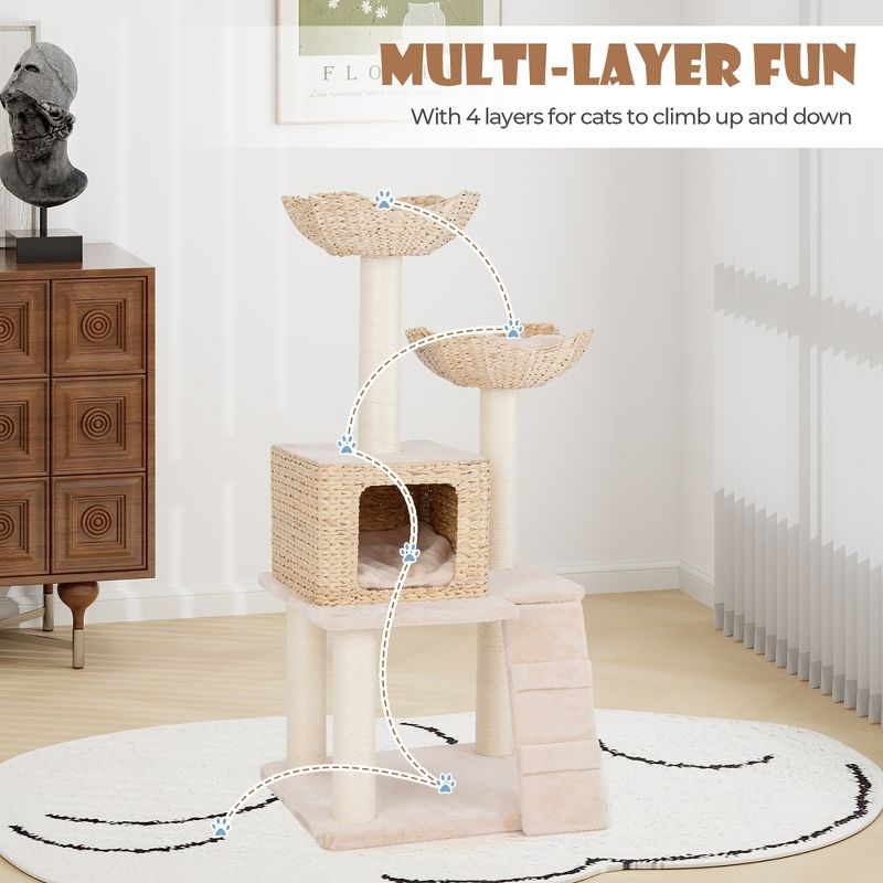 Tangkula 48" Cattail Cat Tower w/ Sisal Scratching Posts Perch Condo Basket Bed Ladder