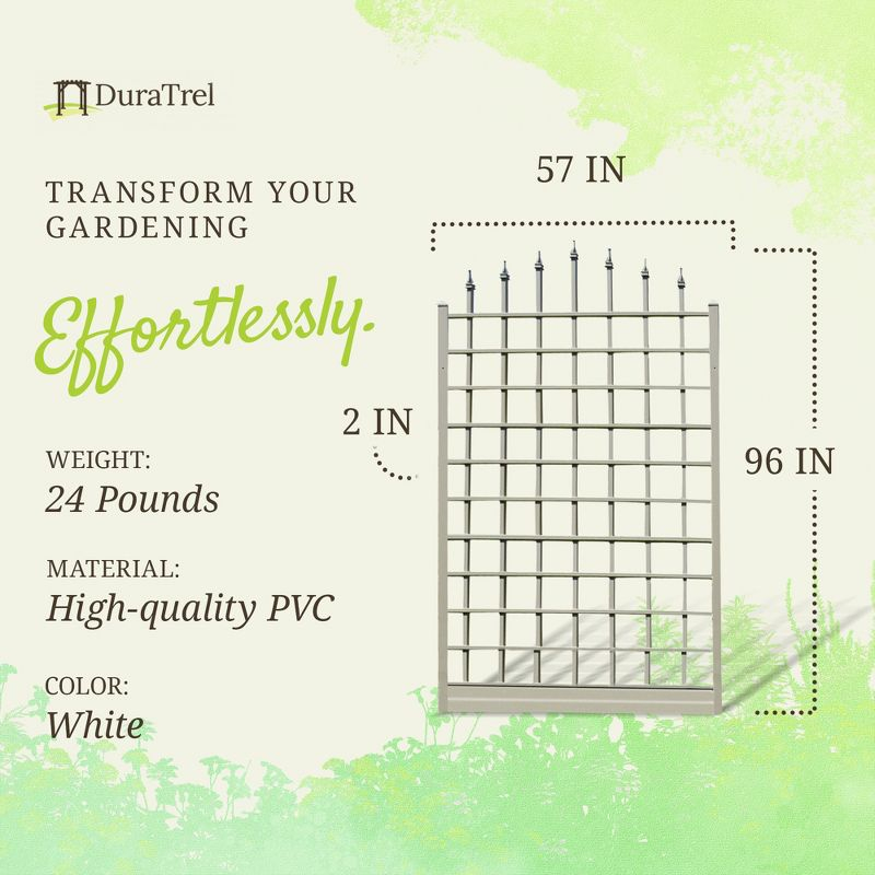 Dura-Trel Winchester 57"x95" PVC Vinyl Outdoor Garden Trellis Support for Vines, Climbing Plants, Flowers, & Vegetables w/Wall Mounting Screws, White