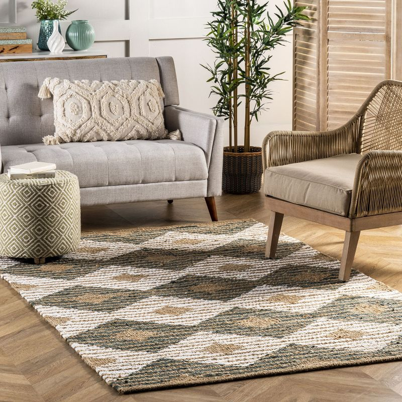 nuLOOM Hand Braided Marla Denim And Jute Diamonds Area Rug, 3' x 5', Olive