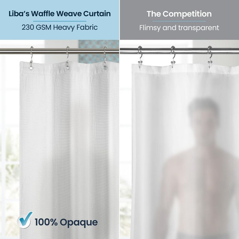 LiBa Premium Waffle Weave Shower Curtain - White Water Repellent and Heavyweight, Hotel Quality, Machine Washable Liner for Bathroom - 72" W x 72" H