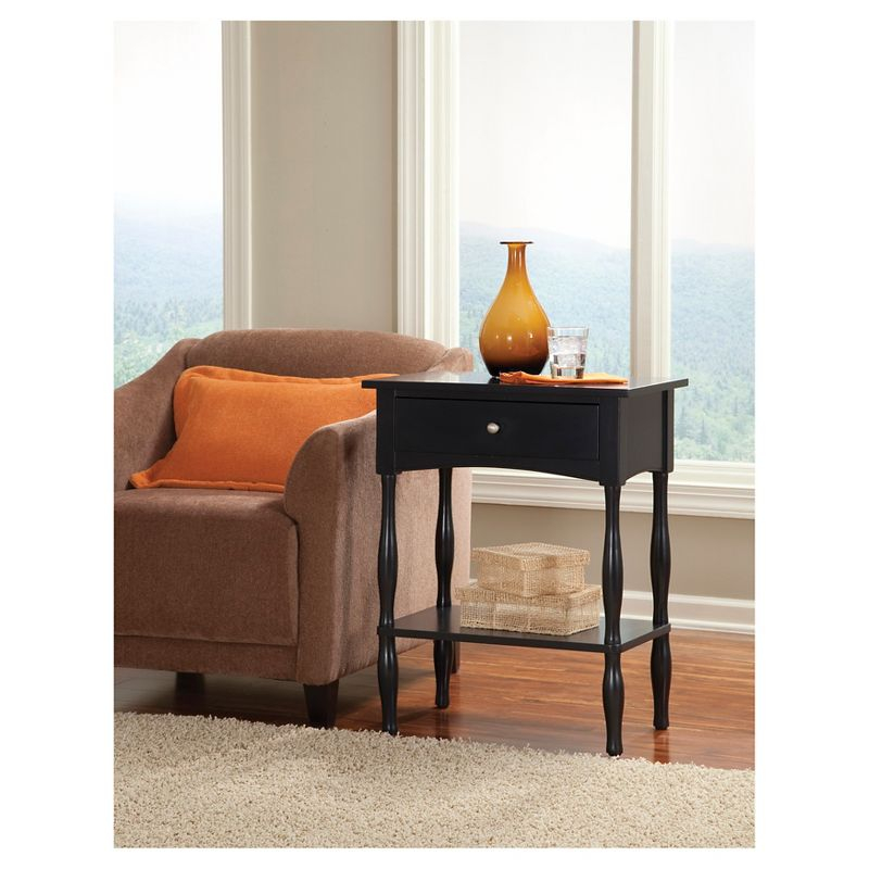 End Table Hardwood Black - Alaterre Furniture: Cottage Style, Drawer, Shelf, Turned Legs
