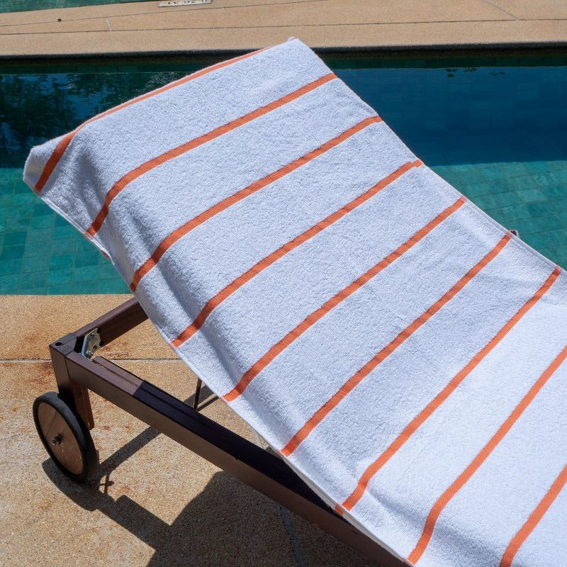 Arkwright Las Rayas Chaise Lounge Cover - (Pack of 2) 100% Cotton Terry Towel with Fitted Pocket, 30x85 - Orange