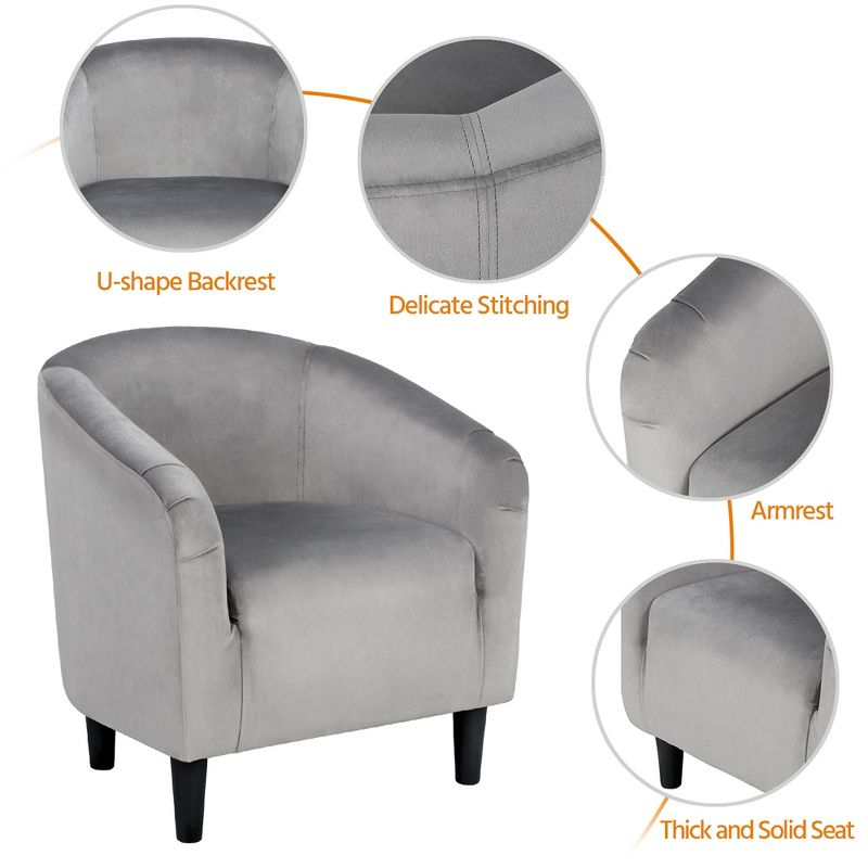 Yaheetech Velvet Club Accent Arm Chair Upholstered Barrel Chair-Gray
