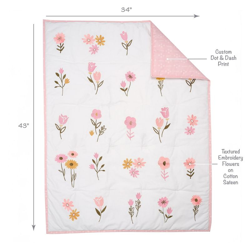 Lambs & Ivy Little Garden 3-Piece Embroidered Floral Baby Crib Bedding Set