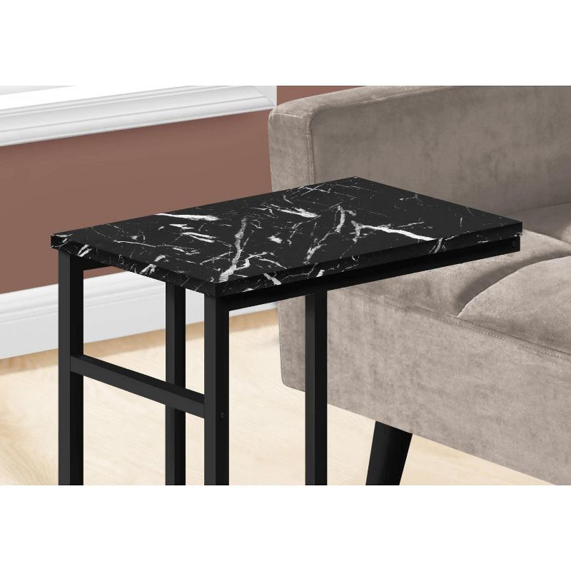 Monarch Specialties Accent Table C-Shaped End Side Snack Living Room Bedroom Metal Laminate Black Marble Look Contemporary Modern