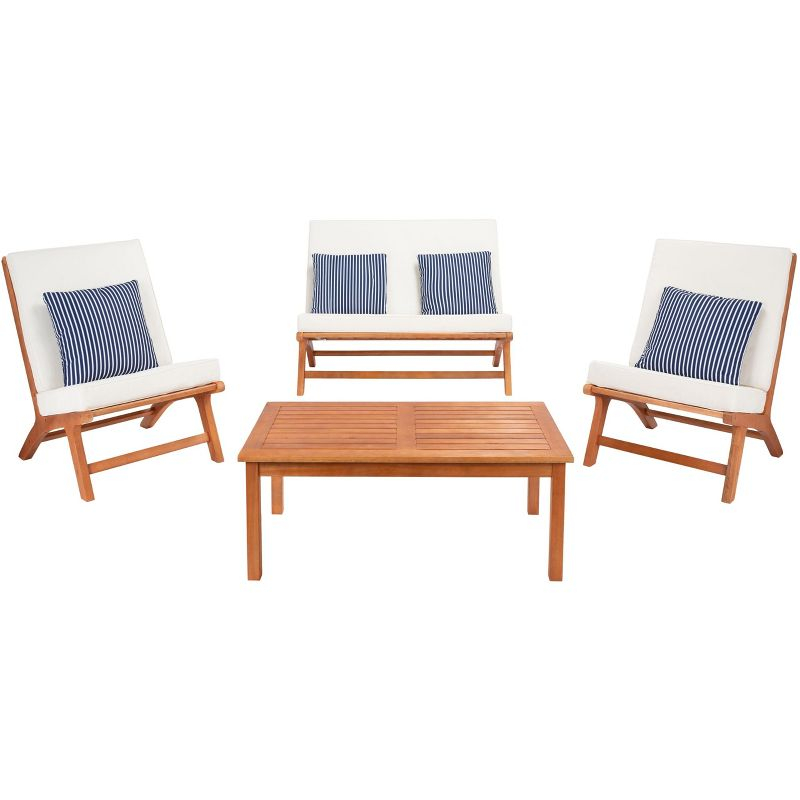 Chaston 4 Piece Living Set - Indoor/Outdoor - PAT7044 - Natural/Beige + Thin Stripe Pillow - Safavieh