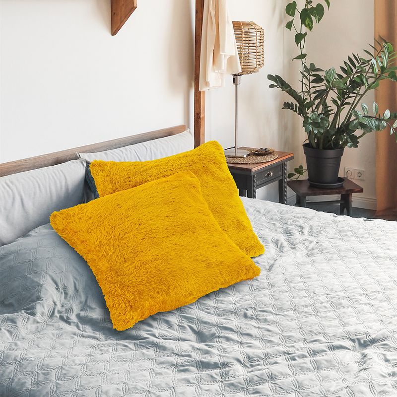 PAVILIA Set of 2 Fluffy Throw Pillow Covers, Decorative Faux Shearling Fur Square Cushion Accent for Bed Sofa Couch, Yellow/20 x 20