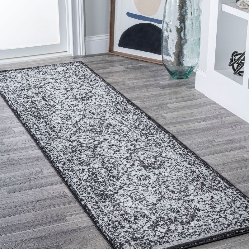 2' x 8' Modern Persian Boho Vintage Trellis Runner Rug, Black/Ivory - JONATHAN Y
