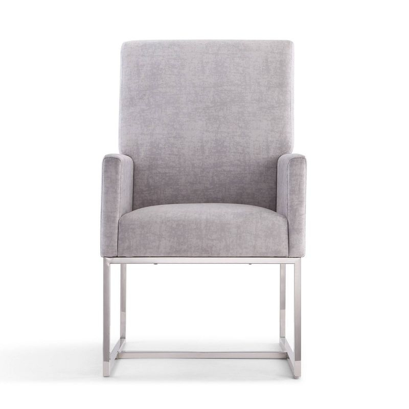 Element Velvet Dining Armchair Gray: High-Back, Stainless Steel Frame - Manhattan Comfort