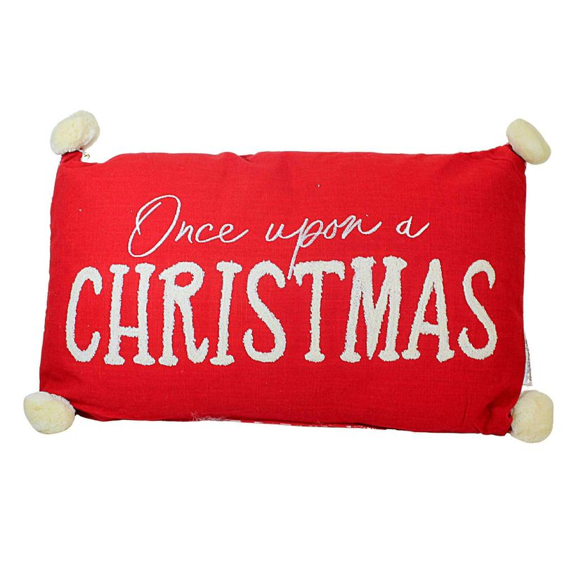 Ganz 4.0 Inch Holiday Christmas Pillow Christmas Pom Pom's  Message Throw Pillows