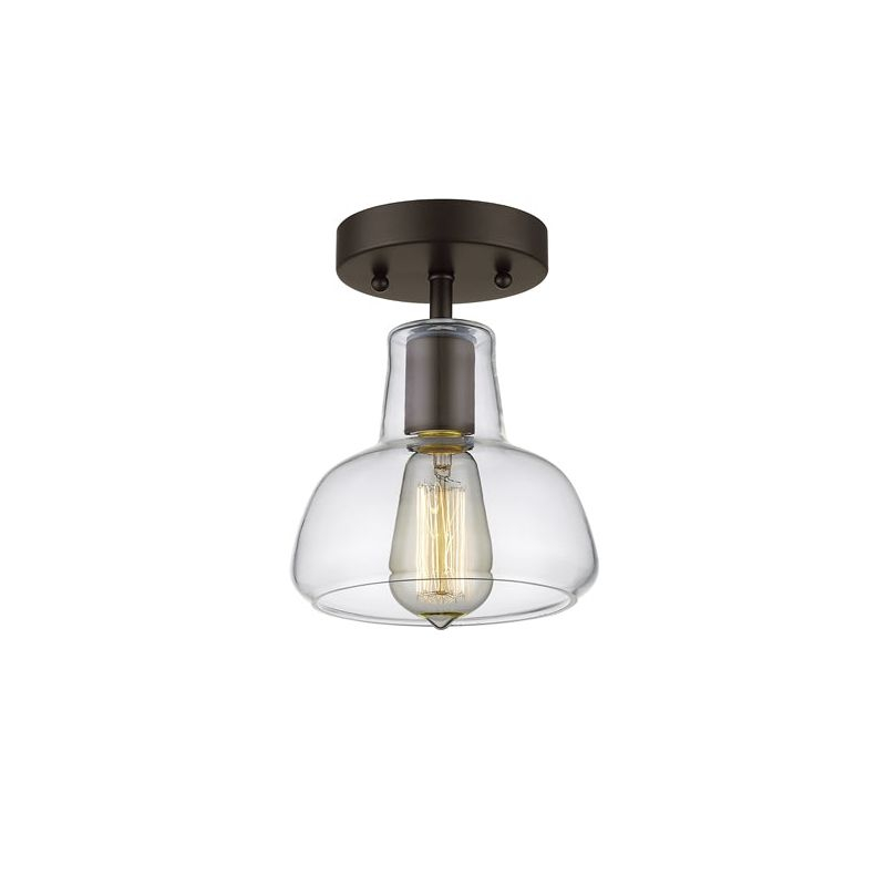 Chloe Lighting Dickens Industrial-Style 1 Light Rubbed Bronze Semi-Flush Ceiling Fixture 7" Shade