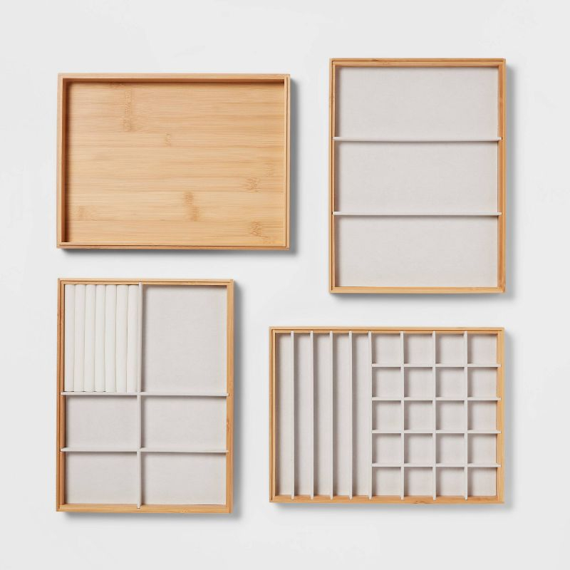 9"x12" Stackable Bamboo Accessory Tray Set with Lid - Brightroom™: Jewelry Organizer, Divided Storage, Light Brown