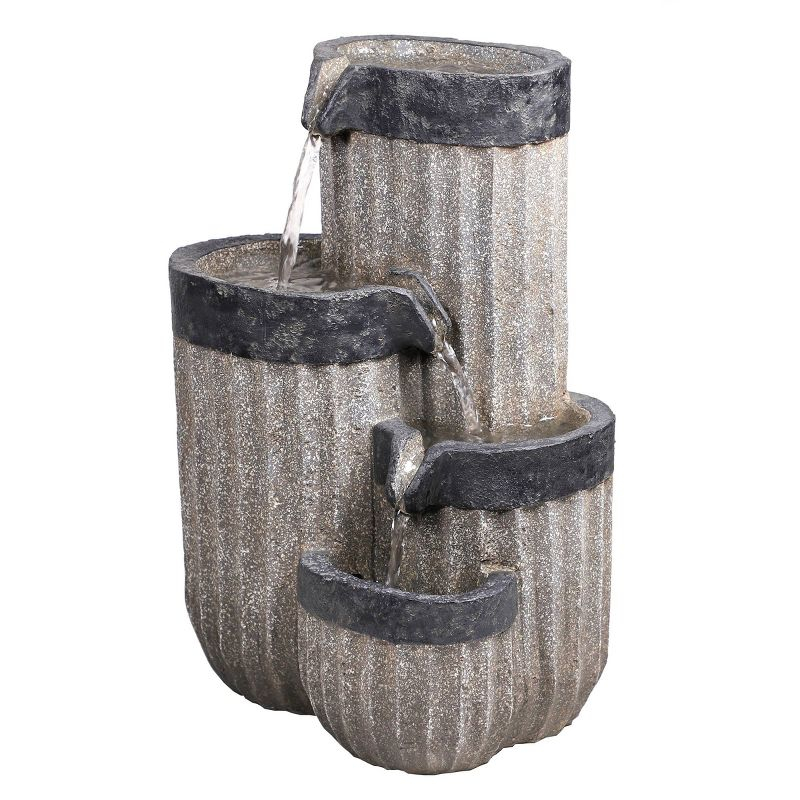 14" Resin Cascading Pillar Tabletop Fountain with LED Lights Gray - Alpine Corporation: Durable, Weatherproof Design, No Assembly Required