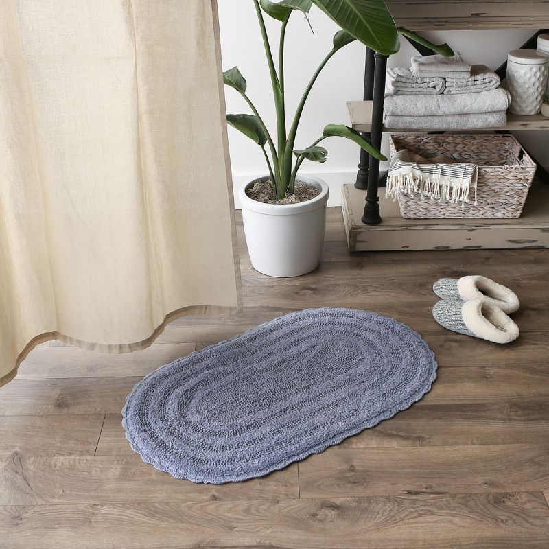 Design Imports Stonewash Blue Large Oval Crochet Bath Mat