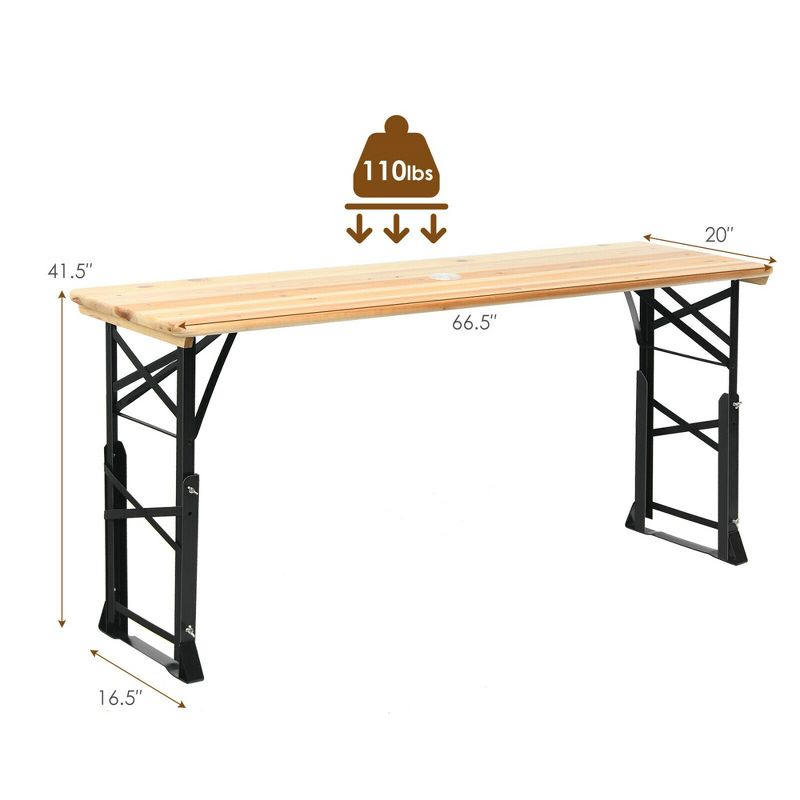 Costway 66.5" Outdoor Folding Wood Picnic Table Height Adjustable Metal Frame