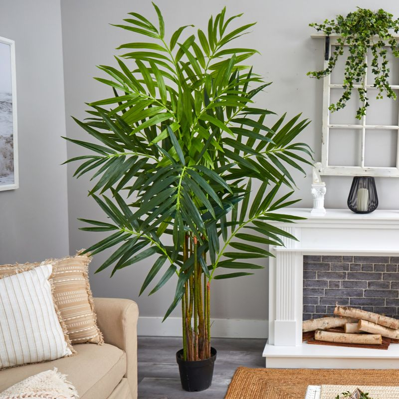 Nearly Natural 8' Artificial King Palm Tree in Pot Green - Lifelike, Indoor, No Assembly Required