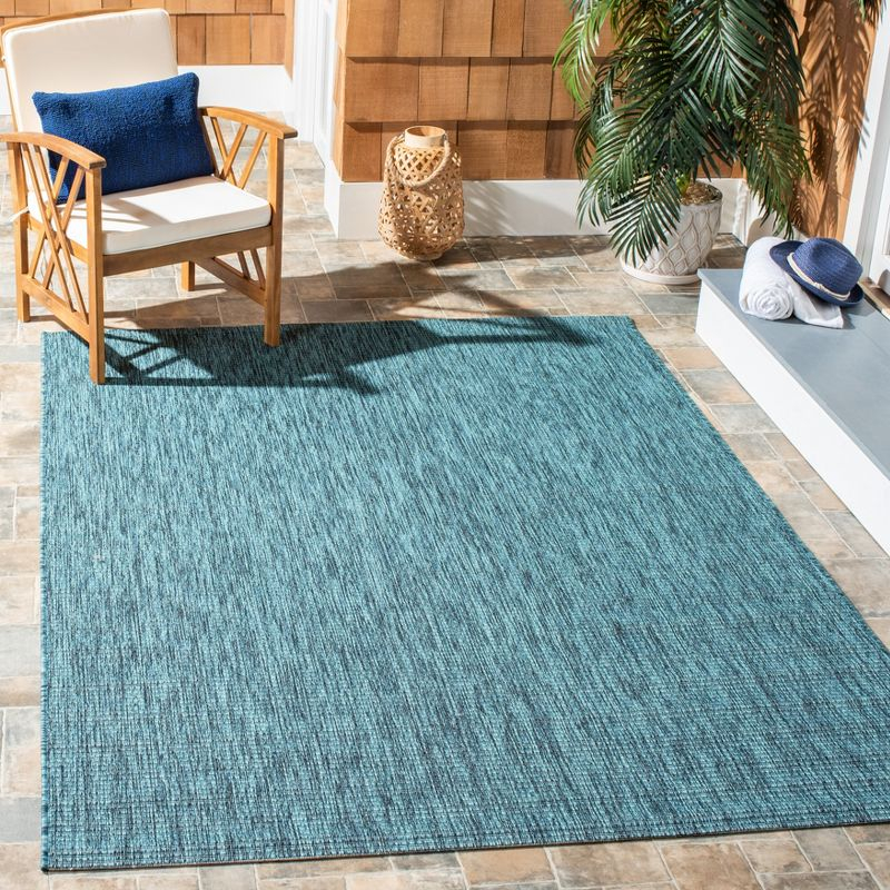 Courtyard CY8403 Power Loomed Indoor/Outdoor Area Rug - Grey/Aqua - 6'7"x6'7" - Safavieh.