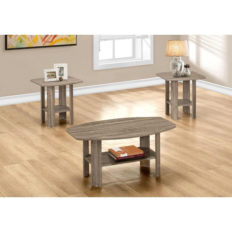 Monarch Specialties Table Set 3Pcs Set Coffee End Side Accent Living Room Laminate Brown Transitional
