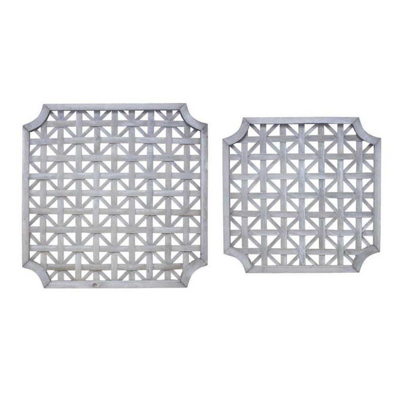HomeRoots Set of Two 27" X 27" Gray Geometric Solid Wood Wall Decor