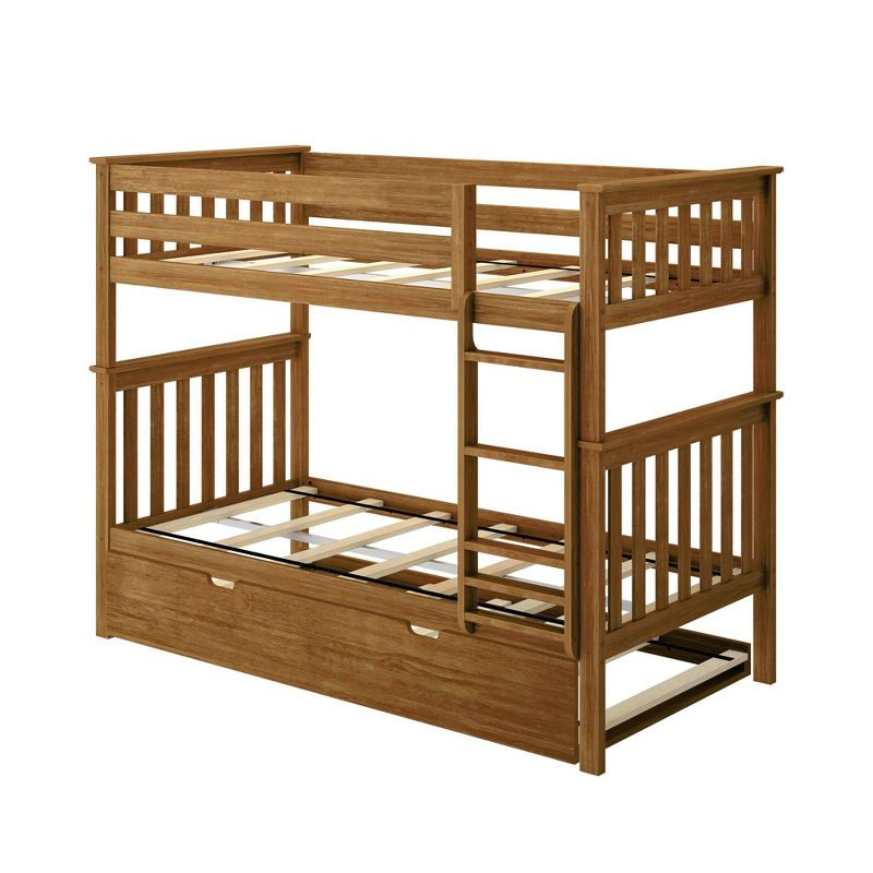 Plank+Beam Solid Wood Twin over Twin Bunk Bed with Storage Trundle for Adults/Kids, Pecan