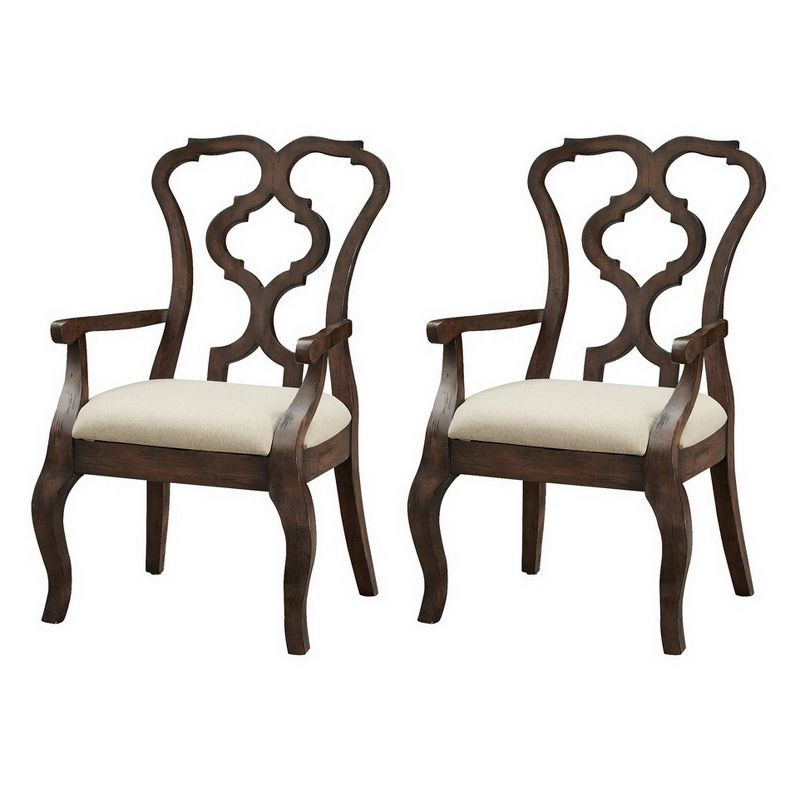 Set of 2 Chateau Upholstered Dining Arm Chairs Brown - Treasure Trove Accents: Polyester, Hardwood Frame, No Assembly Required