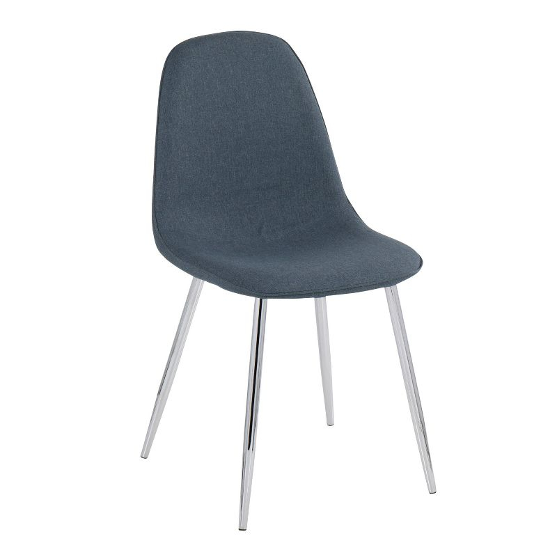Set of 2 Pebble Metal/Polyester Dining Chairs with Chrome Legs Blue - LumiSource: Steel Frame, Foam Cushion, Spot Clean
