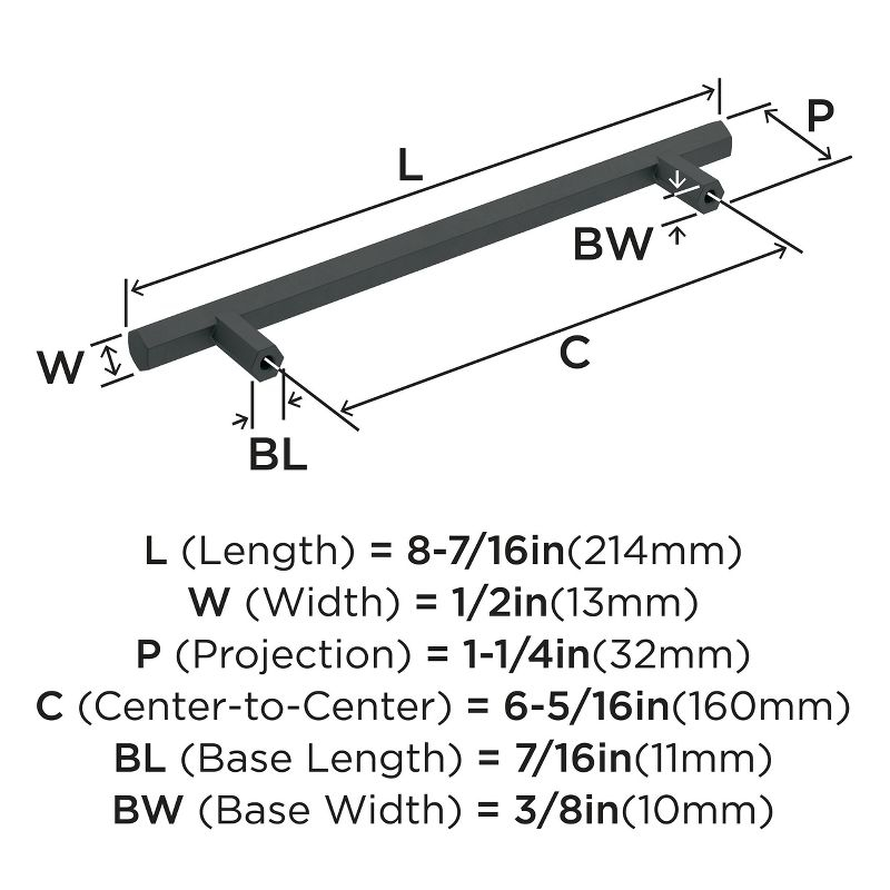 Amerock Caliber 6-5/16 inch (160mm) Center-to-Center Matte Black Cabinet Pull