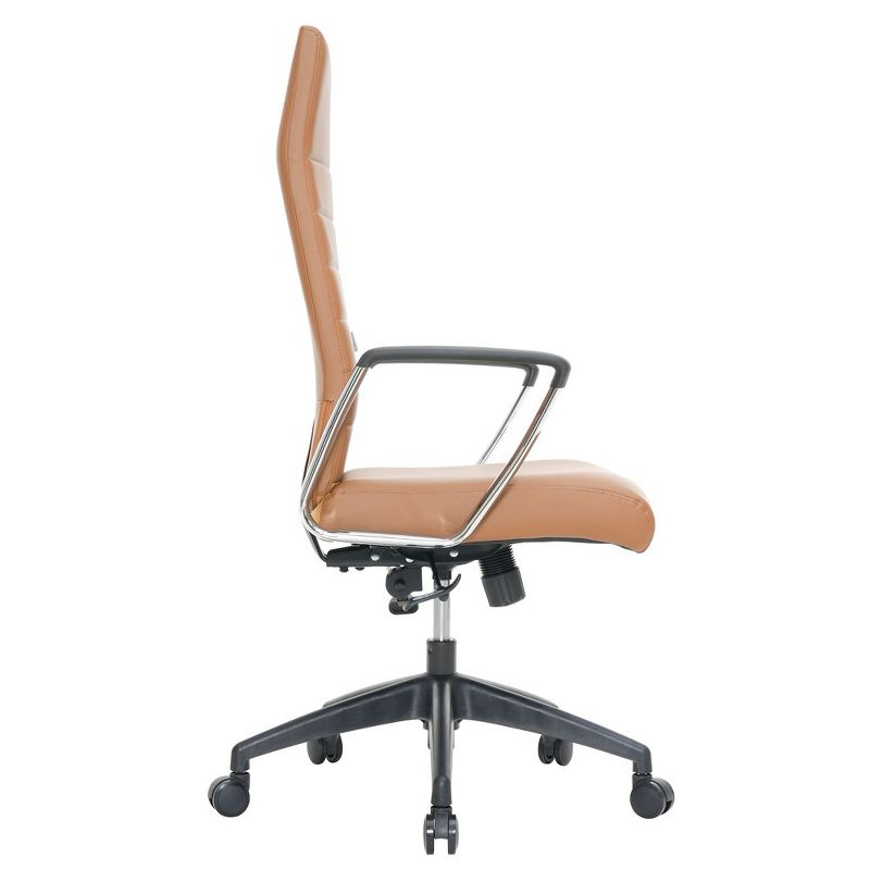 LeisureMod Hilton High-Back Adjustable Office Conference Chair Upholstered in Leather with Steel Frame in Light Brown