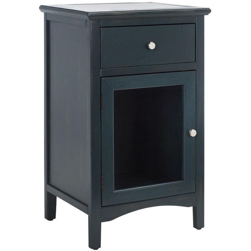 Ziva 1 Drawer Nightstand with Glass Cabinet - Dark Teal - Safavieh.