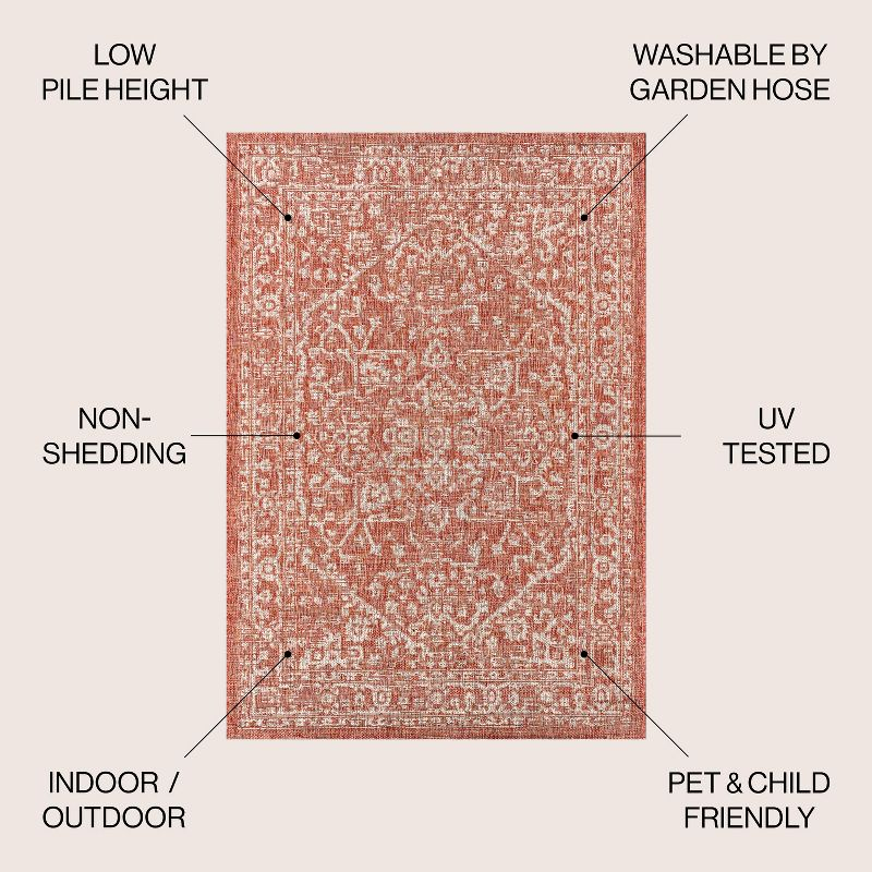 3'x5' Malta Bohemian Medallion Textured Weave Indoor/Outdoor Area Rug, Red/Taupe - JONATHAN Y
