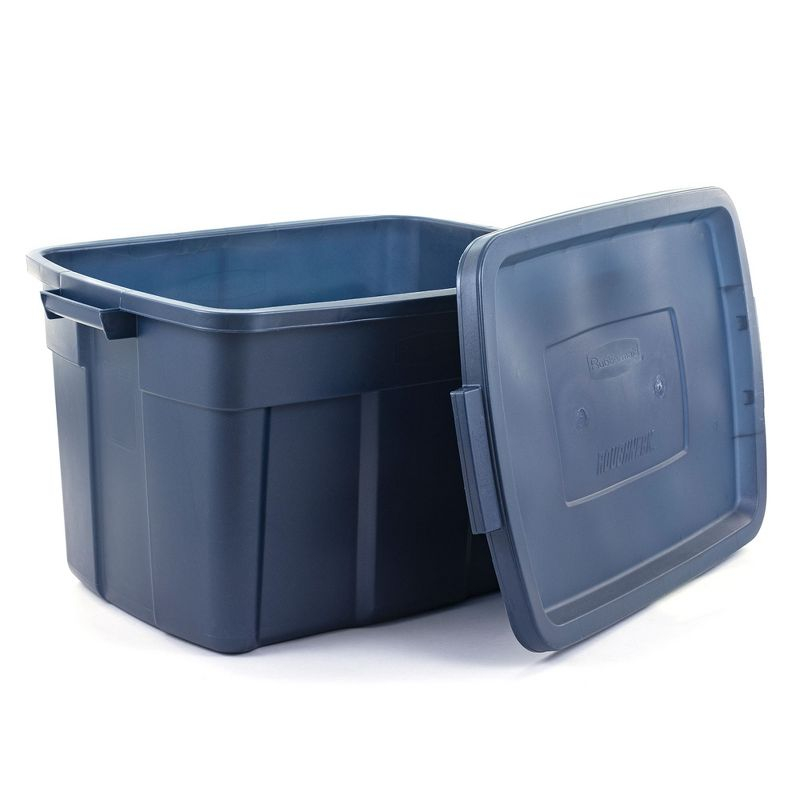 Rubbermaid Roughneck 25 Gallon Rugged Stackable Storage Container with Tight Lid for Indoor or Outdoor Home Organization, Dark Indigo Metallic, 4 Pack