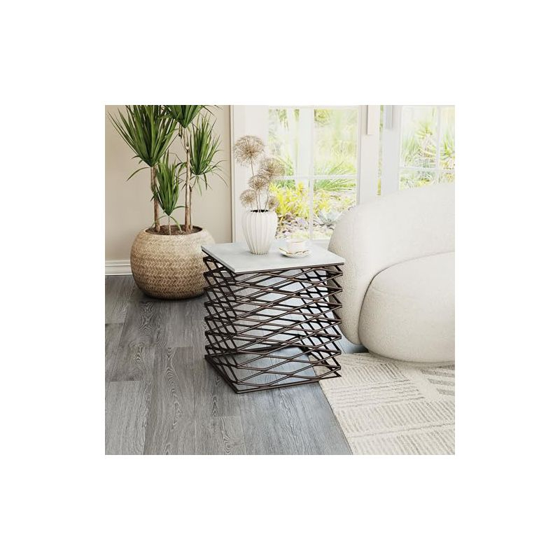 Zuo Duke Side Table White & Antique Bronze
