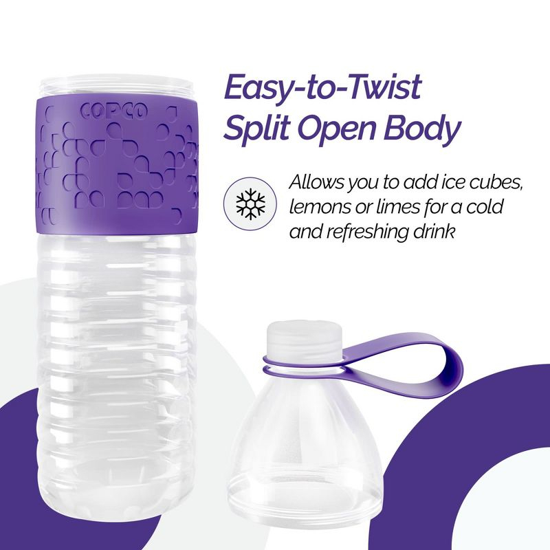 Copco Hydra Sports Water Bottle 20 Ounce Non Slip Sleeve BPA Free Tritan Plastic Reusable - Purple 2510-2194