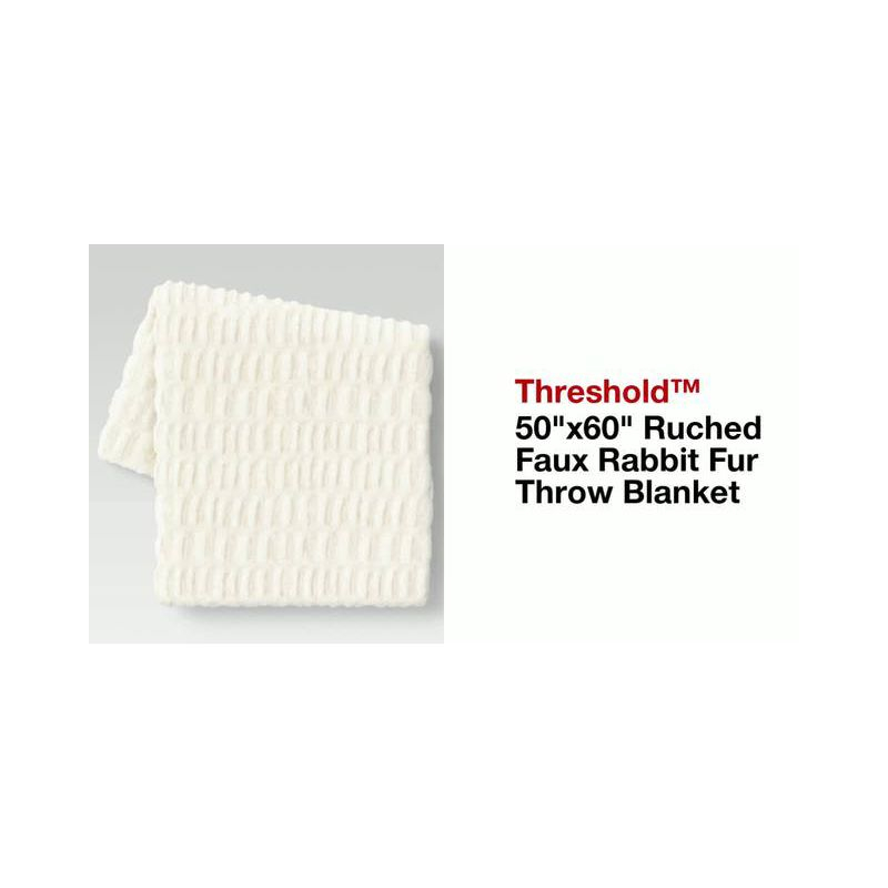 50"x60" Ruched Faux Rabbit Fur Throw Blanket Neutral - Threshold™: Plush, Machine Washable, Reversible