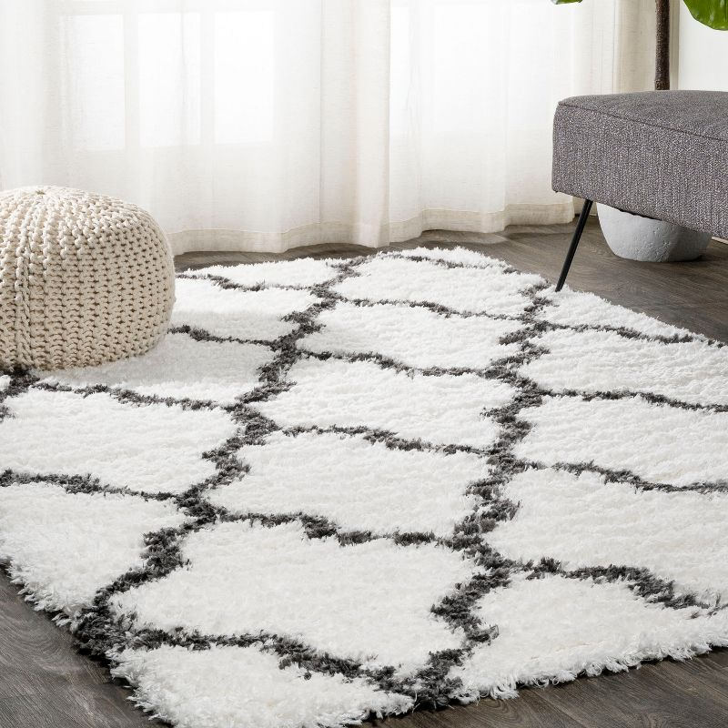 3'x5' Marrakesh Shag Trellis Area Rug, Ivory/Charcoal - JONATHAN Y