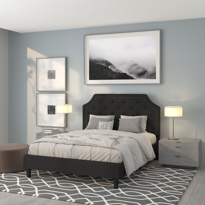 Flash Furniture Brighton Queen Size Tufted Upholstered Platform Bed in Black Fabric