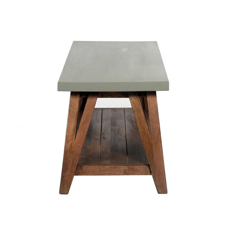 Alaterre Furniture 36" Brookside Coffee Table Concrete Coated Top and Wood Light Gray/Brown: Mid-Century Modern Design, Fixed Shelf