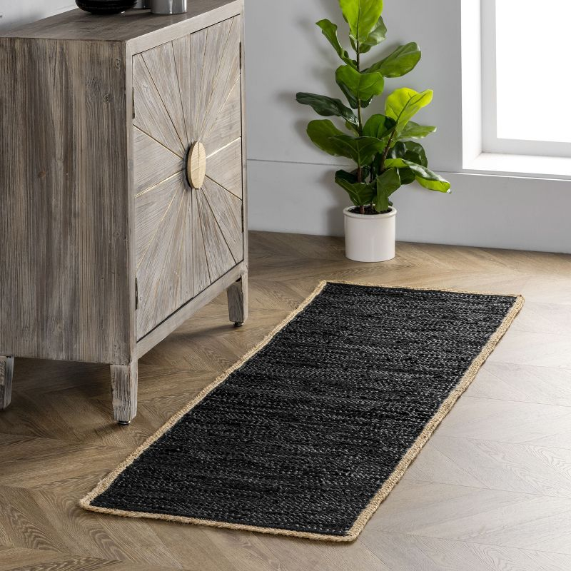 Nuloom Sabby Hand Woven Leather Flatweave Kitchen Runner Indoor Area Rug - Hallway, Entryway, 2' x 6', Black