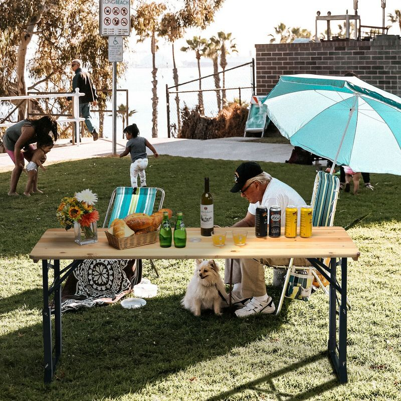 Costway 66.5" Outdoor Folding Wood Picnic Table Height Adjustable Metal Frame