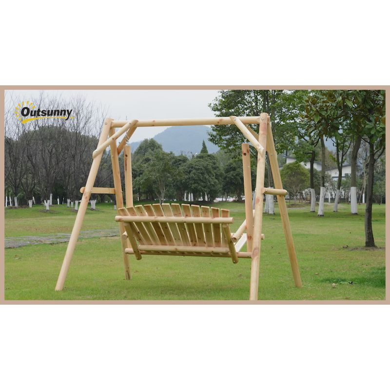 Outsunny Wooden Swing Bench, Garden Swing Chair for Patio, Yard, Porch, Carbonized