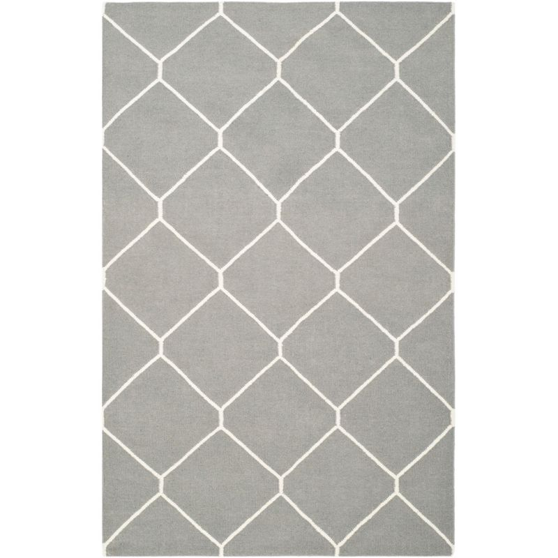 Dhurries DHU635 Hand Woven Area Rug - Grey/Ivory - 5'x8' - Safavieh.